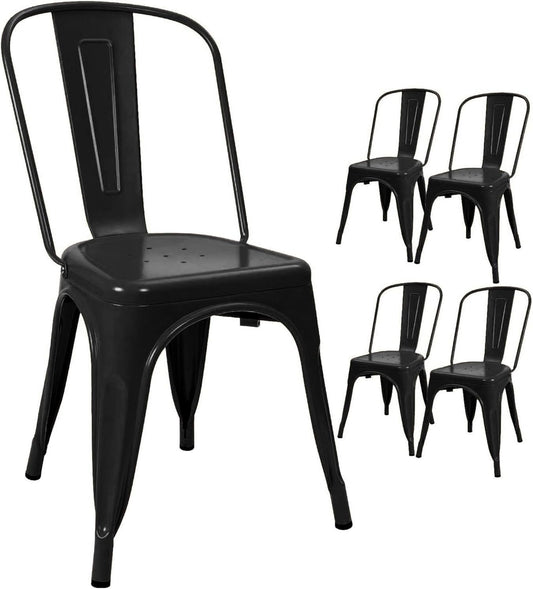 Metal Dining Chair Set of 4, 18 Inch Seat Height Chair, Stackable Classic Trattoria Metal Chairs 300 Weight Capacity for Indoor Outdoor Home Kitchen Patio Cafe Restaurant Use