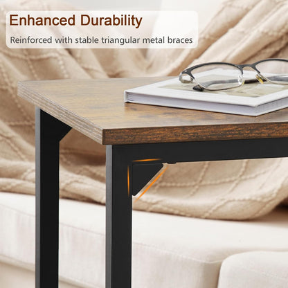 C Shaped Side Table, End Tables Living Room Set of 2, Slide under Couch Table for Sofa, TV Trays for Bedroom, Small Space, Rustic Brown HET02CBR