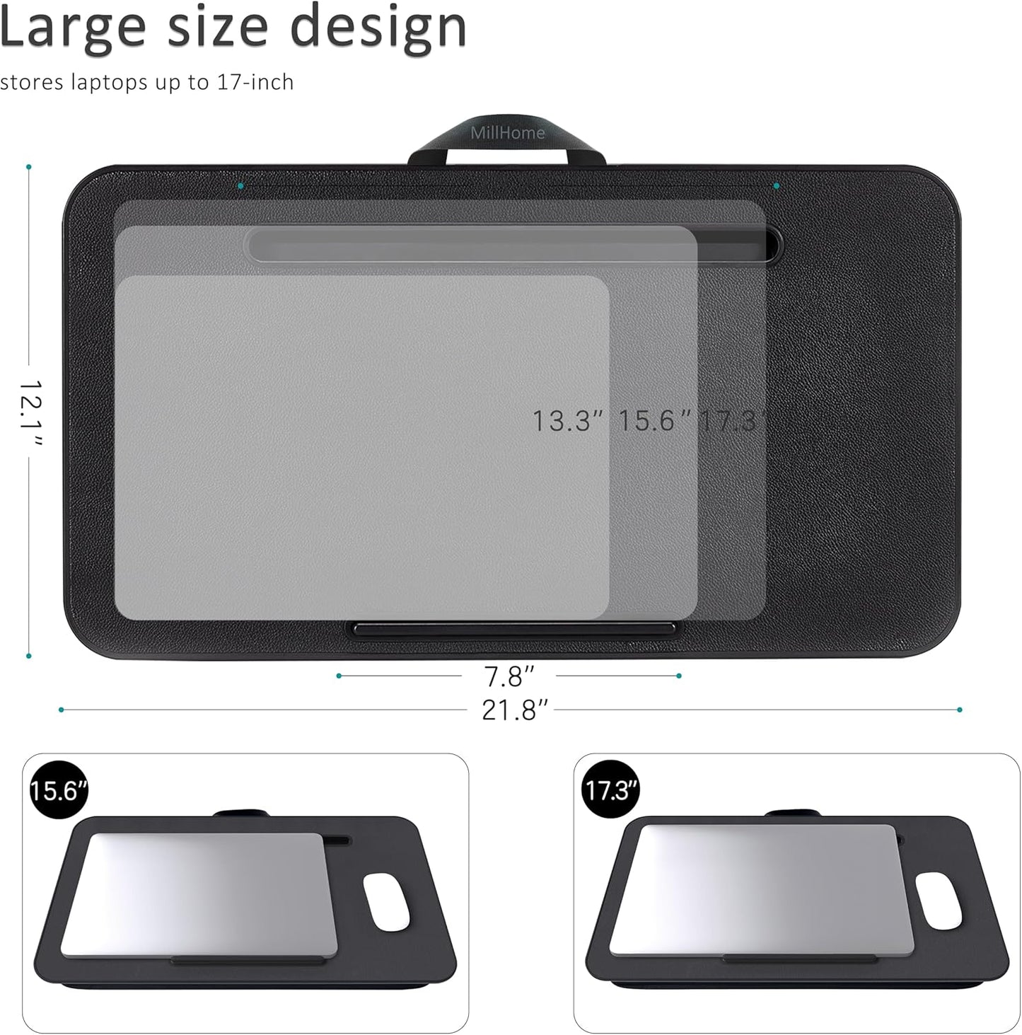 Lap Desk, Lap Desk with Cushion, Fits up to 17 Inch Laptop, Pillow Designed, Portable Laptop Stand with Tray, Pad & Phone Holder, Home Office for Bed/Couch/Car/Reading/Writing, (Black)