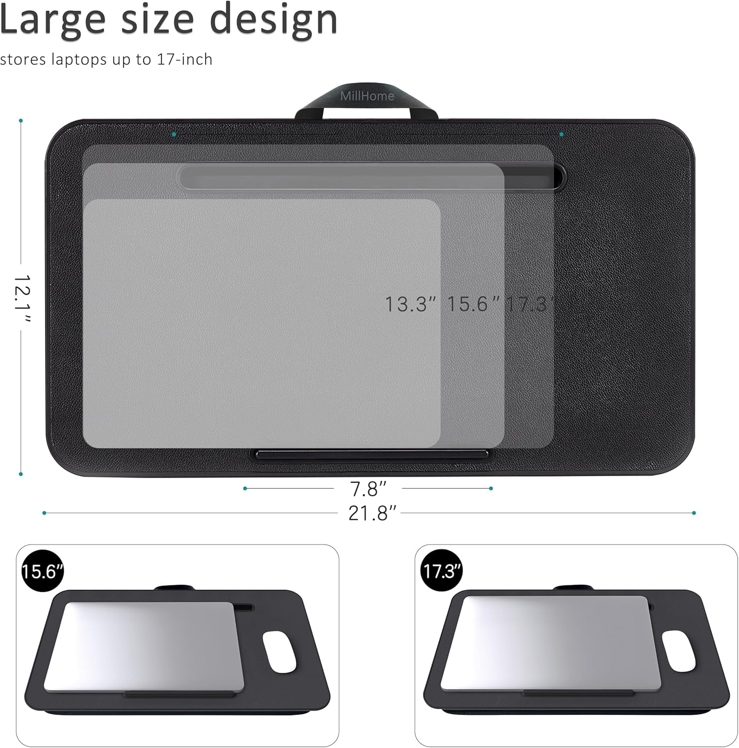 Lap Desk, Lap Desk with Cushion, Fits up to 17 Inch Laptop, Pillow Designed, Portable Laptop Stand with Tray, Pad & Phone Holder, Home Office for Bed/Couch/Car/Reading/Writing, (Black)