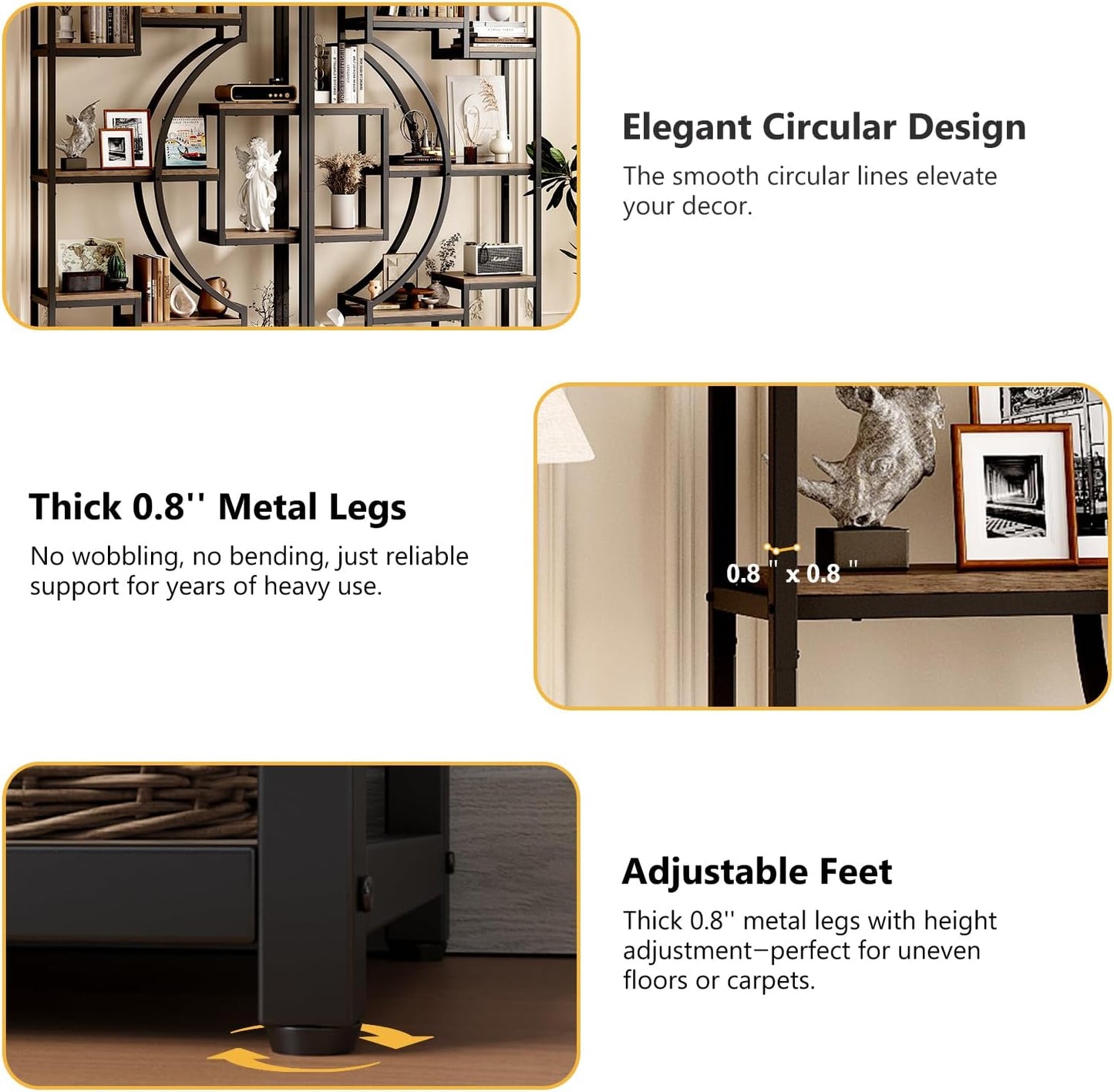 70.8" Tall Bookshelf Set of 2, 79" Wide Geometric Display Shelf with 18 Open Storage Shelves, Scratch-Resistant Gray Wash & Metal Frame, for Living Room, Office, Bedroom – Anti-Tip & Adjustable Feet