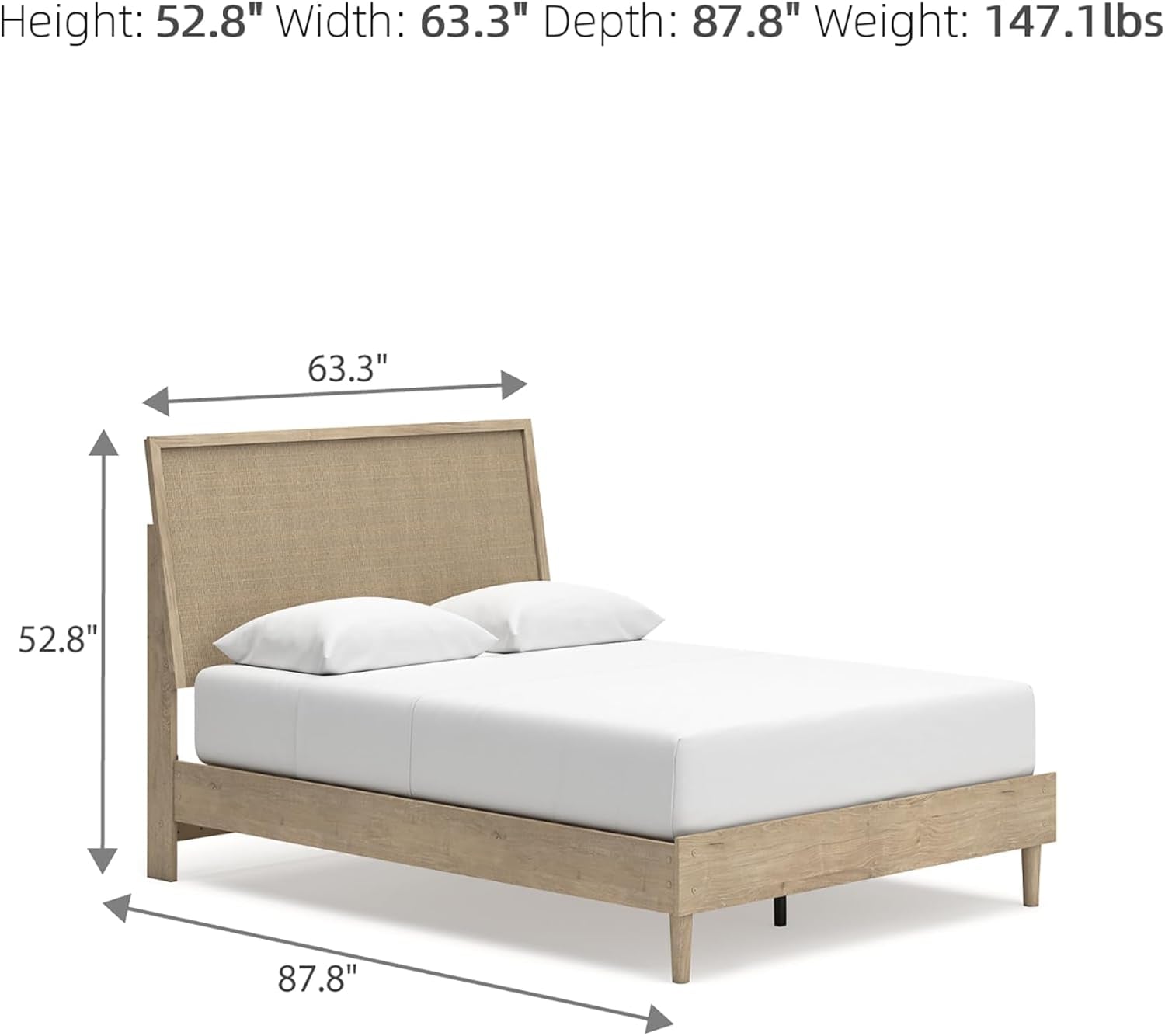 Cielden Farmhouse Queen Panel Platform Bed, Foundation or Box Spring Not Needed, Light Brown