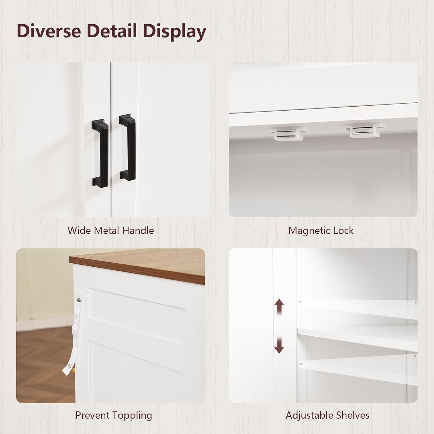 Buffet Cabinet with Storage and Drawers, 55" Large Sideboard Buffet Cabinet with Adjustable Shelves and Doors, Modern Coffee Bar for Kitchen, Living Room, White