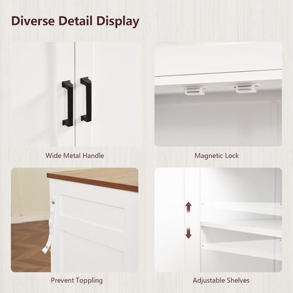 Buffet Cabinet with Storage and Drawers, 55" Large Sideboard Buffet Cabinet with Adjustable Shelves and Doors, Modern Coffee Bar for Kitchen, Living Room, White