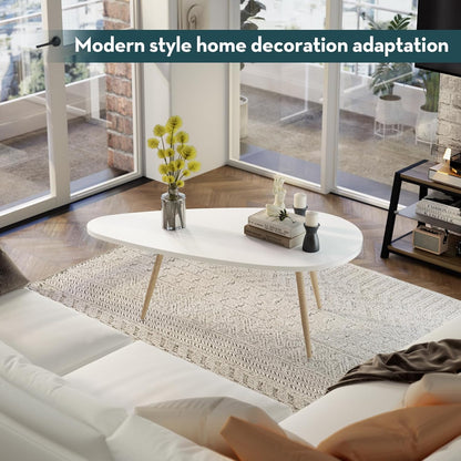 Modern Coffee Table White Oval Coffee Tables for Living Room Simple Center Table for Small Space Home Office Easy Assembly 22.2" D X 42.5" W X 17.1" H, White