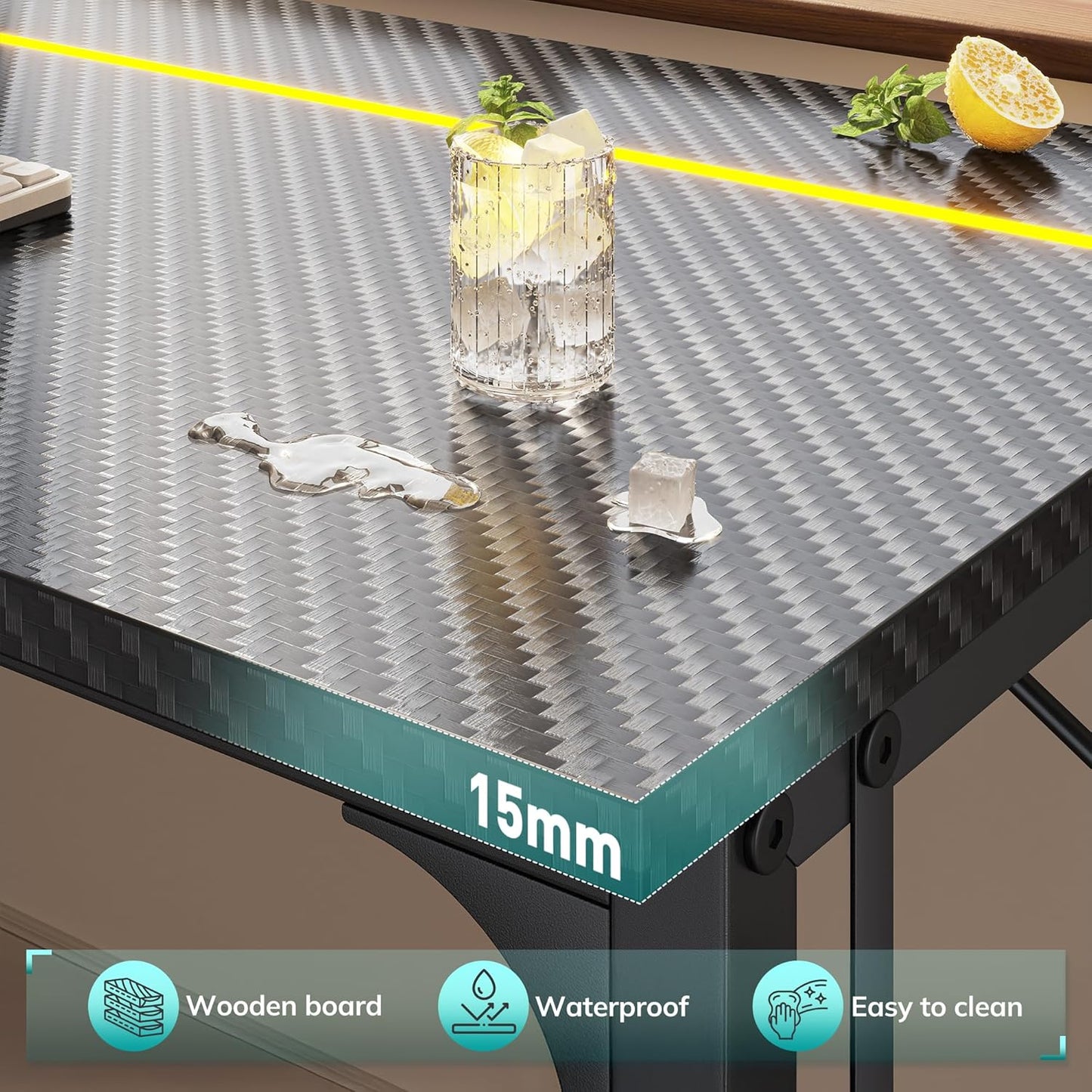 55 Inch Computer Desk with LED Lights, Gaming Desk with Storage Bag for Home Office, Simple Office Desk with Headphone Hook for Study Writing Work Desk,Sturdy Metal Frame,Black