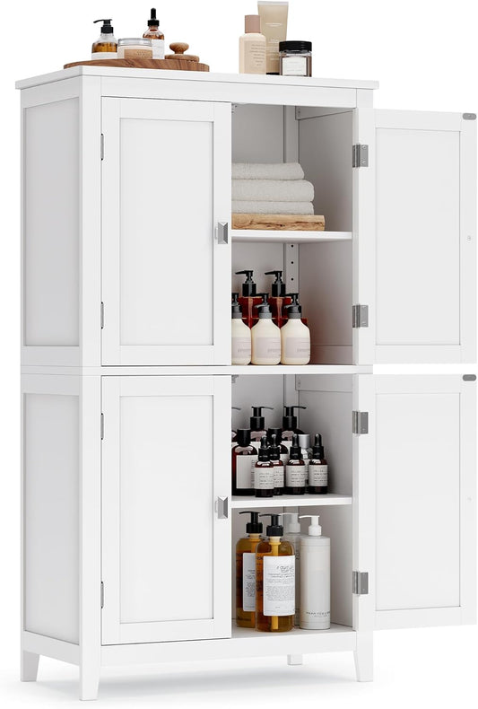 Floor Storage Cabinet, Freestanding Storage Unit with 4 Doors, Adjustable Shelves, 11.8 X 23.6 X 43.3 Inches, for Entryway, Bathroom, White UBBC552P31