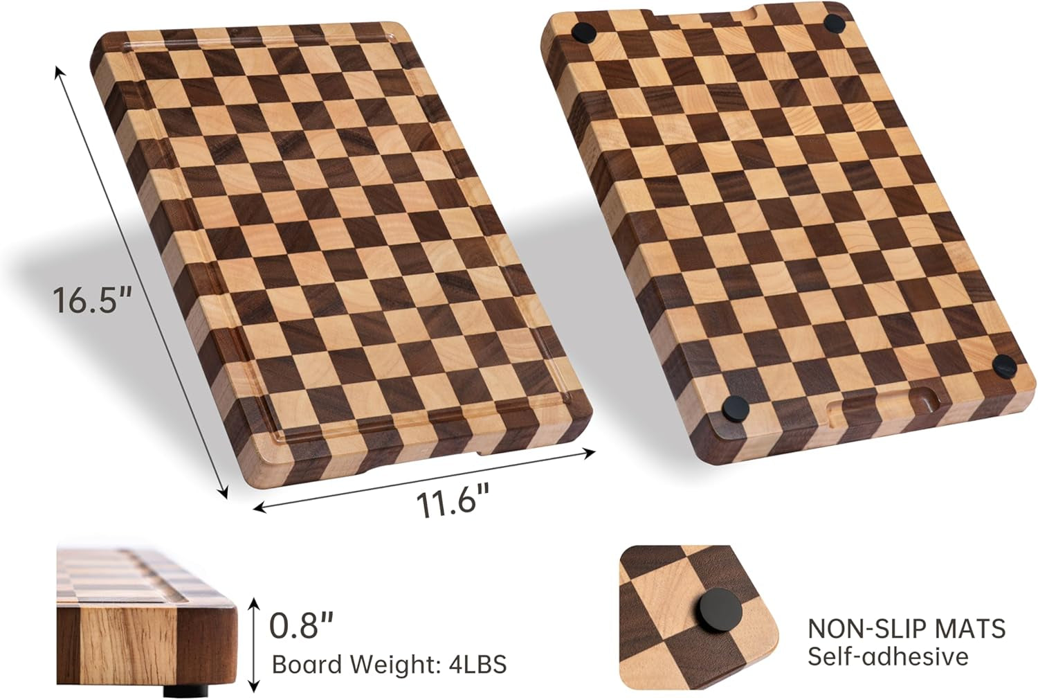 Cutting Boards for Kitchen, Design in USA Large Acacia Wood Chopping Board, Checkered Cutting Board with Juice Grooves & Handles, Butcher Block Serving Tray with Gift Box 16.5" X 11.6" X 0.8"