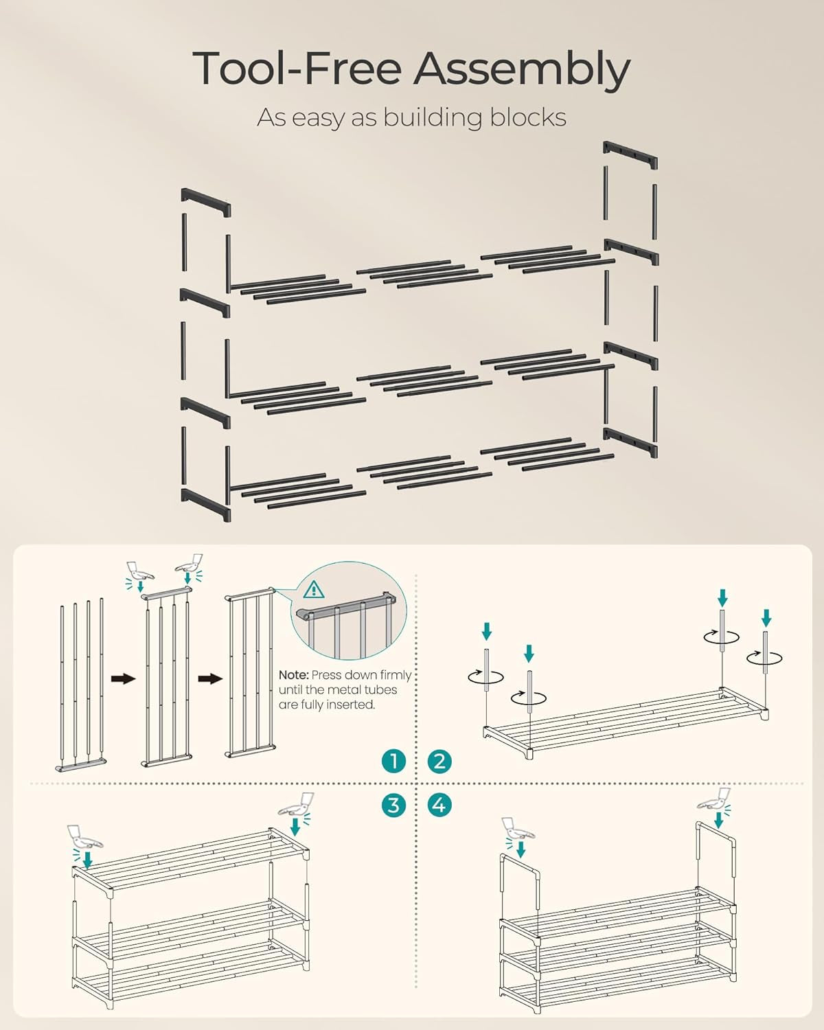 Shoe Rack, 3-Tier Shoe Organizer, Metal Storage Shelf, Upright or Upside Down, for 16-20 Pairs, Stackable, for Entryway, 11.8 X 36.2 X 21.7 Inches, Black ULSA303B02