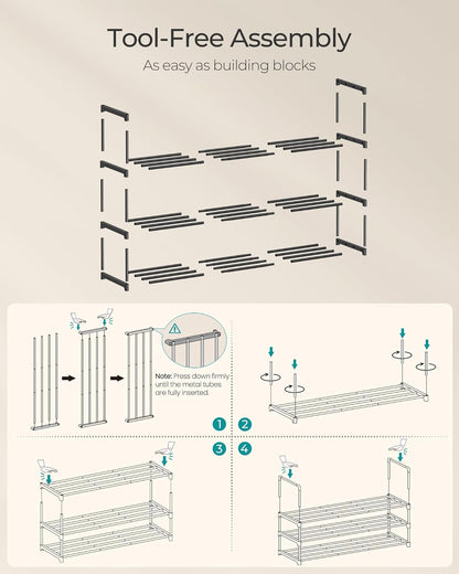 Shoe Rack, 3-Tier Shoe Organizer, Metal Storage Shelf, Upright or Upside Down, for 16-20 Pairs, Stackable, for Entryway, 11.8 X 36.2 X 21.7 Inches, Black ULSA303B02