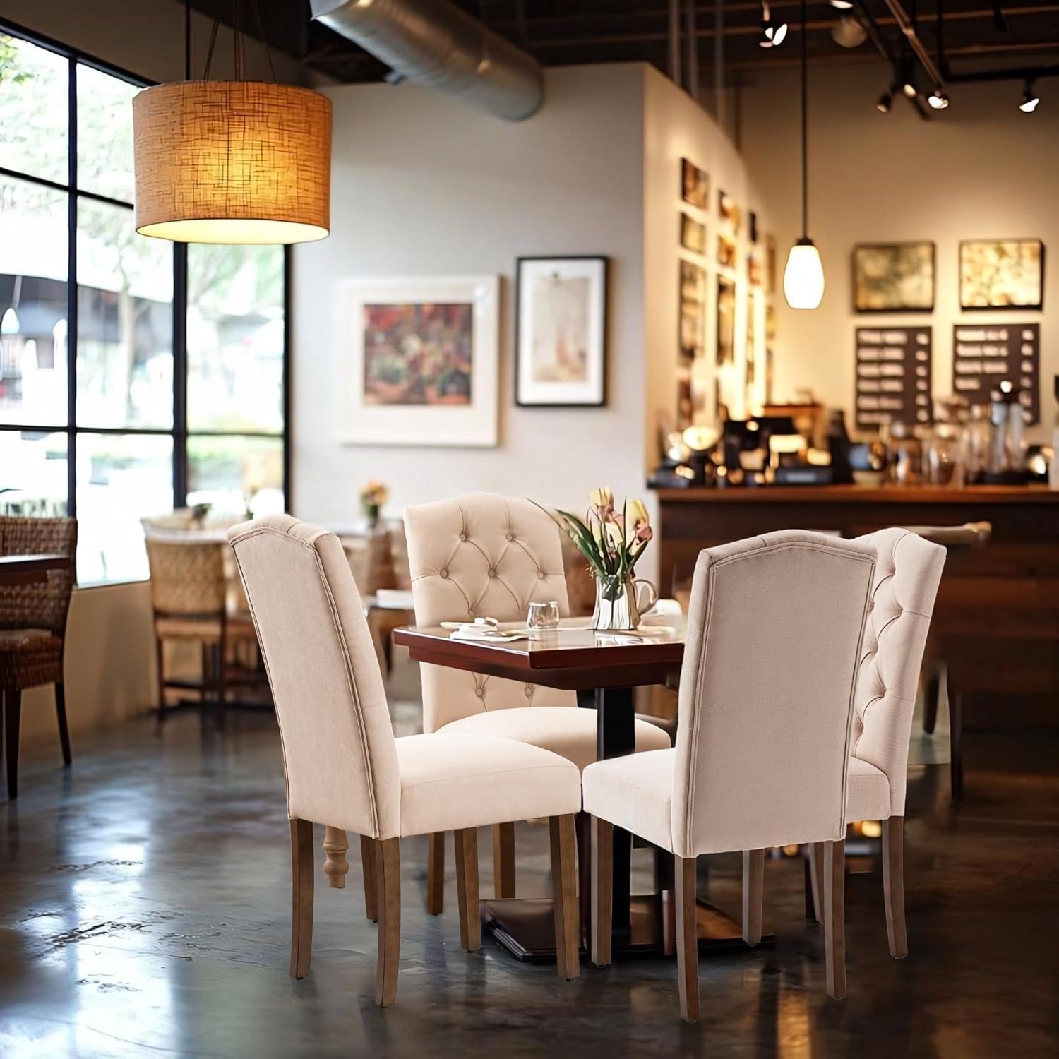 Tufted Upholstered Parsons Dining Chair with Sturdy Solid Wood Legs