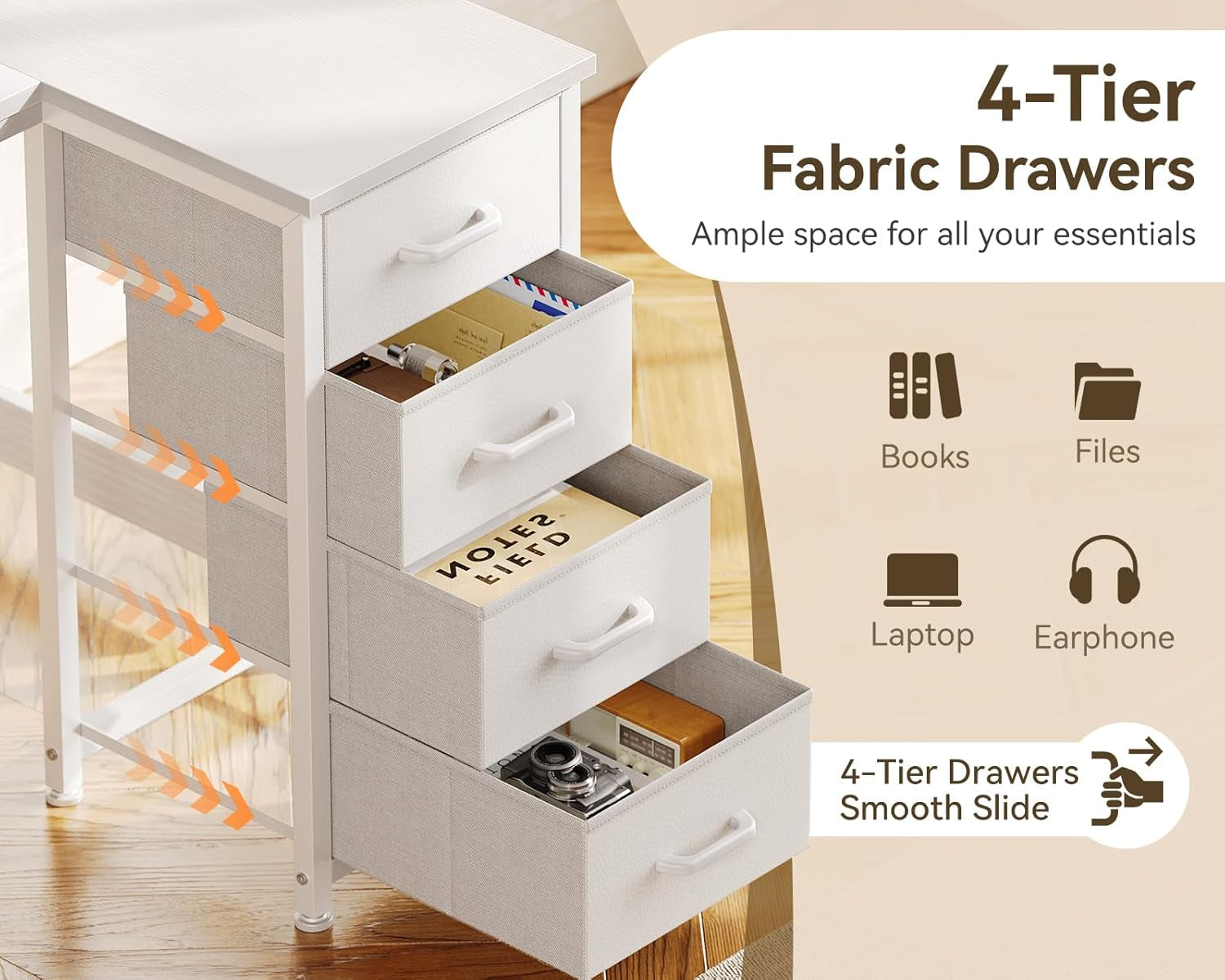 L Shaped Desk with 4 Drawers, 40" Small White Computer Desk with Storage, Reversible Kids Study Desk with Hook, Corner Desk for Home Office