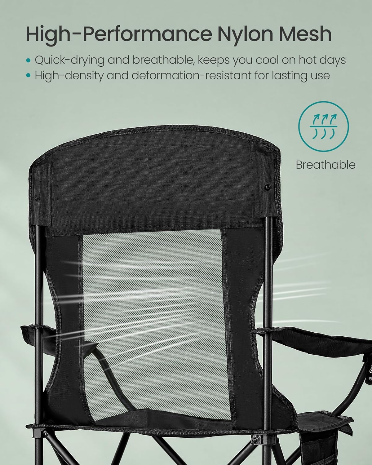 Breathable Camping Chairs, Foldable Outdoor Chairs Set of 2, High Back, Adjustable Armrests, Drink Holder, Weight Capacity 330 Lb, for Sports Garden Backyard, Ink Black UGCB028B02