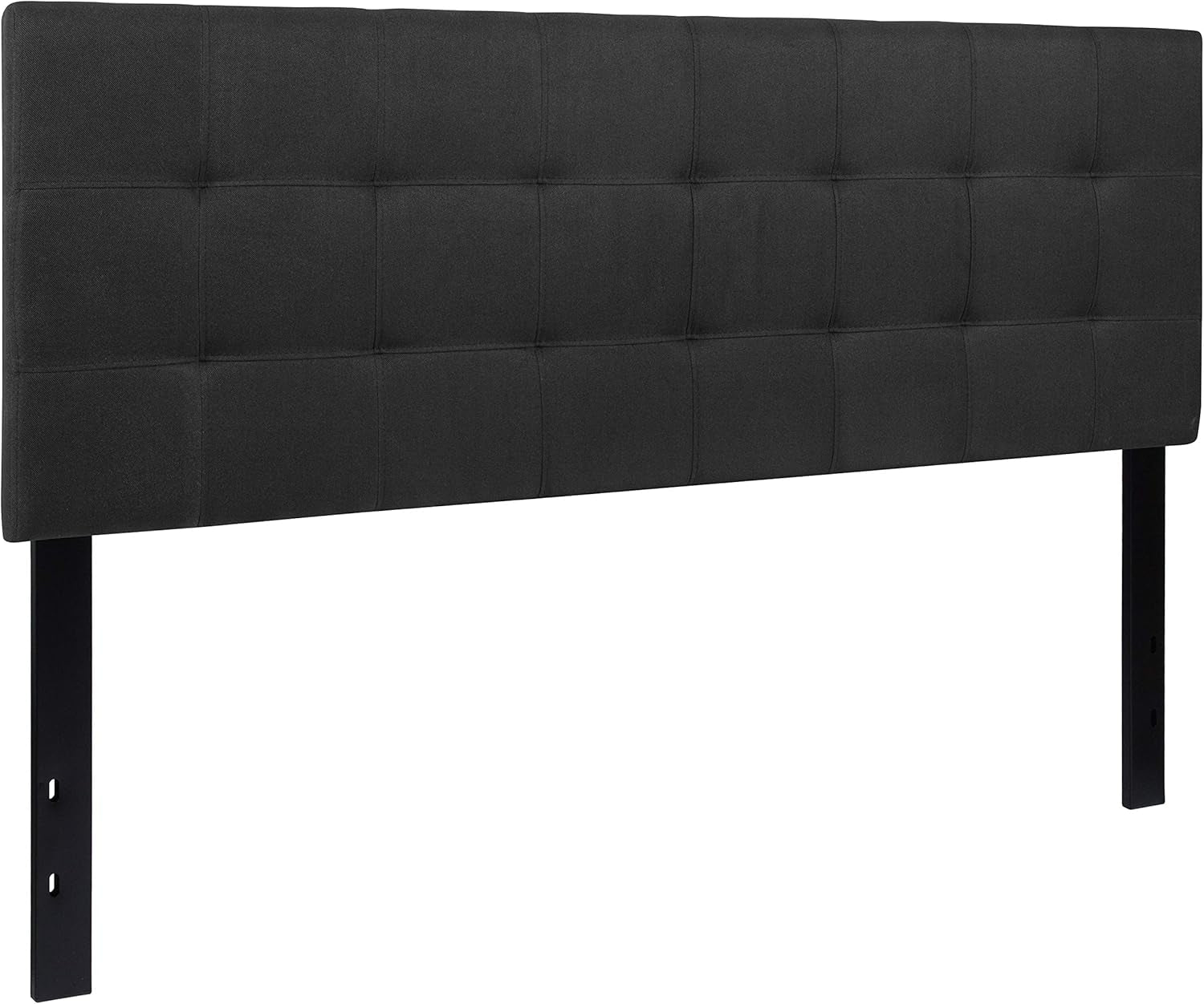 Quilted Tufted Upholstered Queen Size Headboard in Black Fabric