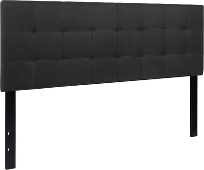 Quilted Tufted Upholstered Queen Size Headboard in Black Fabric