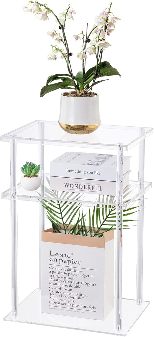 Clear Acrylic Side Table, 3-Tier End Table for Living Room, Small Bedside Table/Nightstand for Bedroom, Home Accent Table, Frame Design, 15.7" L X 11.8" W X 23.2" H