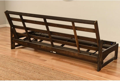 Full Size Futon Frame Set - Convertible Sofa Bed - Hardwood Mocha Finish Suede Gray