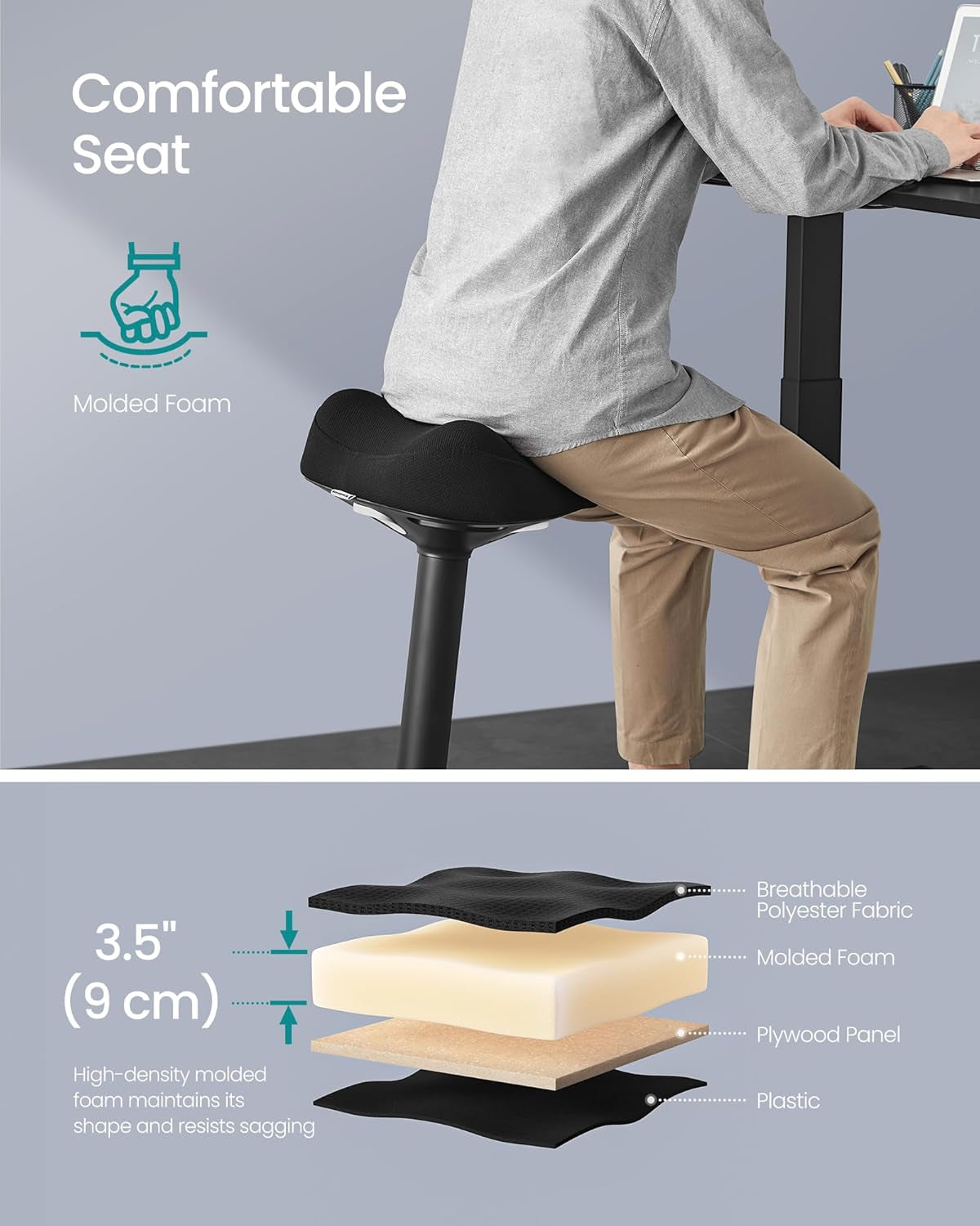 Ergonomic Wobble Stool, Height Adjustable Standing Desk Stool 23.3-33.1 Inches, Swivel Balance Chair with Non-Slip Base, Saddle Seat, for Active Sitting, Office, Home, Ink Black UOSC008B01