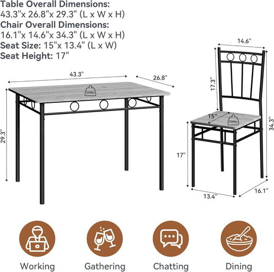 Rectangular Dining Room Table Set with 4 Chairs, Space-Saving Kitchen Table Set for Small Space, Retro Grey