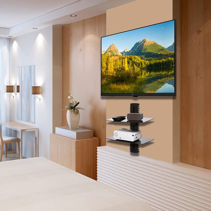 Floating Entertainment Center Shelves, Holds up to 17.6Lbs, TV Shelf with Strengthened Tempered Glasses for DVD Players, Cable Boxes, Games Consoles, TV Accessories (CS202B), 2 Shelf, Black