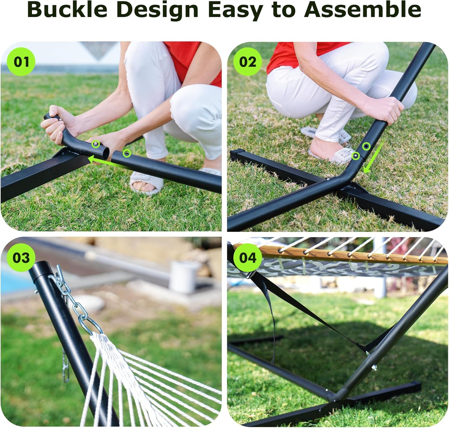 Double Hammock with Stand, Heavy Duty Outdoor Hammock for Two, 500 LBS Capacity, Stable Steel Frame with Balance Strap, Easy Tool-Free Assembly for Patio, Garden, Backyard & Beach,White Grey