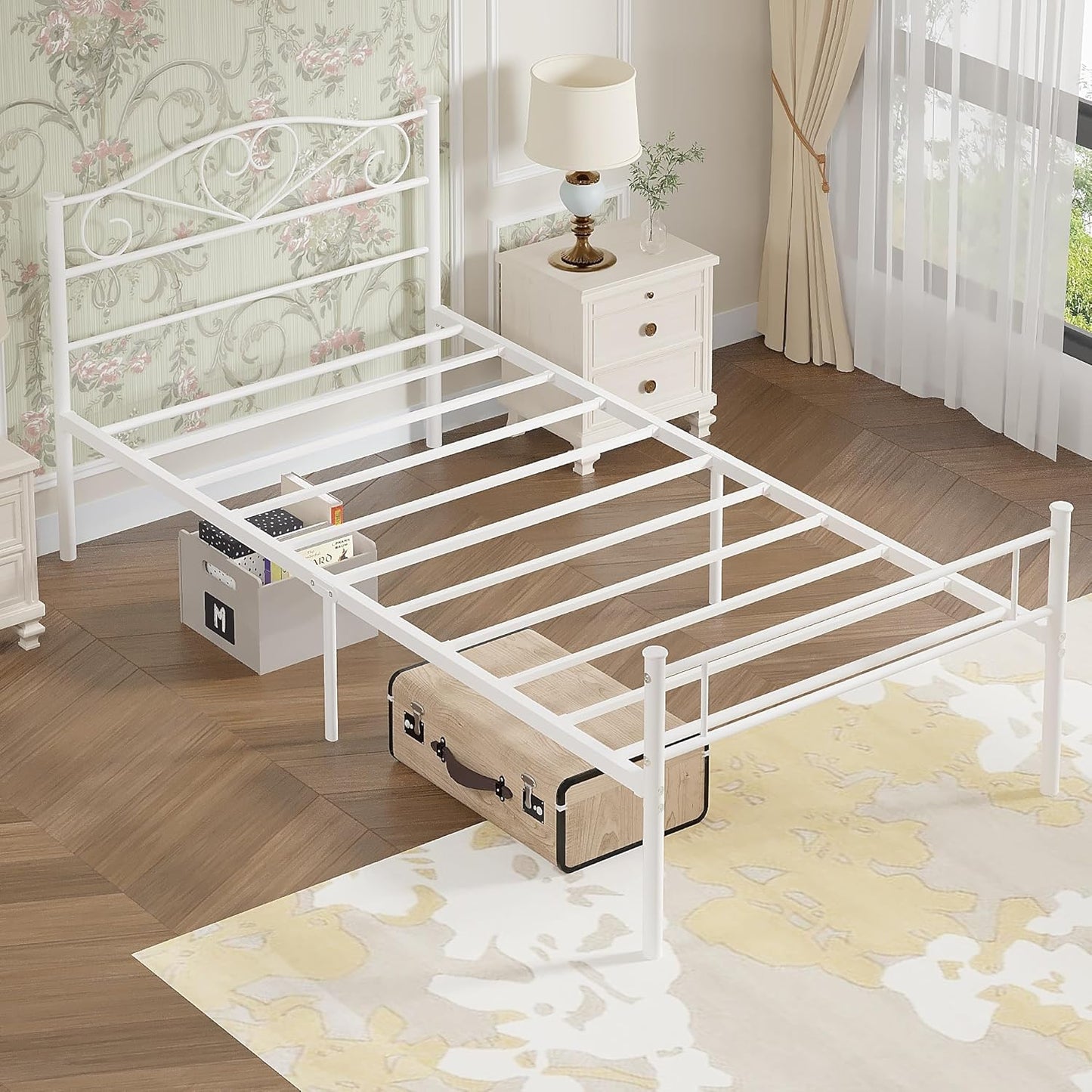 14 Inch Twin Size Metal Platform Bed Frame with Headboard and Footboard, Heavy Duty Mattress Foundation with Steel Slats Support, No Box Spring Needed, White