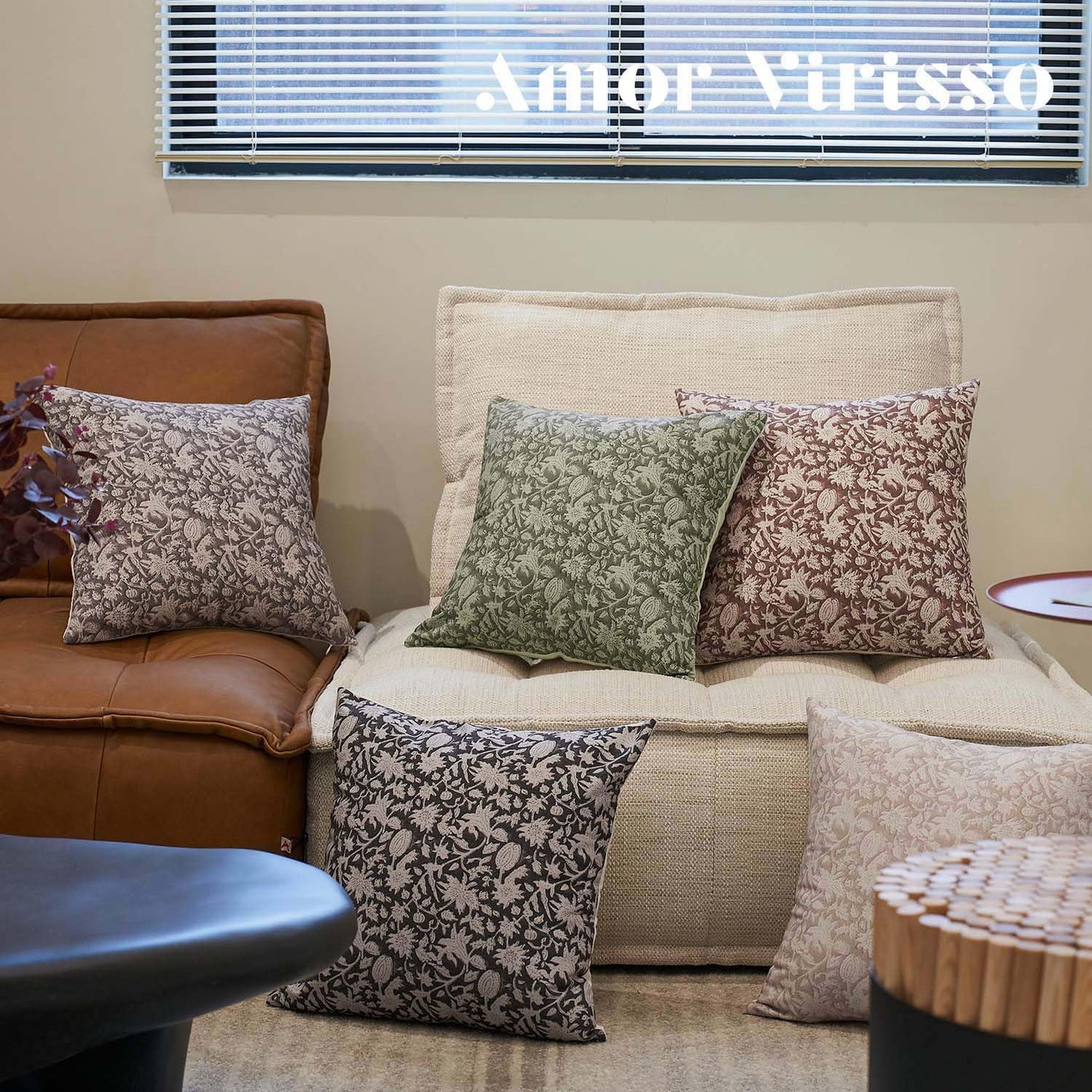 Throw Pillow Covers 20X20 Floral Pillow Covers Block Print Farmhouse Neutral Pillow Covers Decorative Accent Throw Pillows for Couch Bed Living Room Sofa Pillows 1PC, Brown