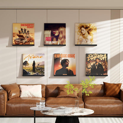 Vinyl Record Shelf Wall Mount, 6 Pack Album Record Holder Wall, 12 Inch Vinyl Record Storage Shelves Wall, Wood Record Display for Living Room(Black)