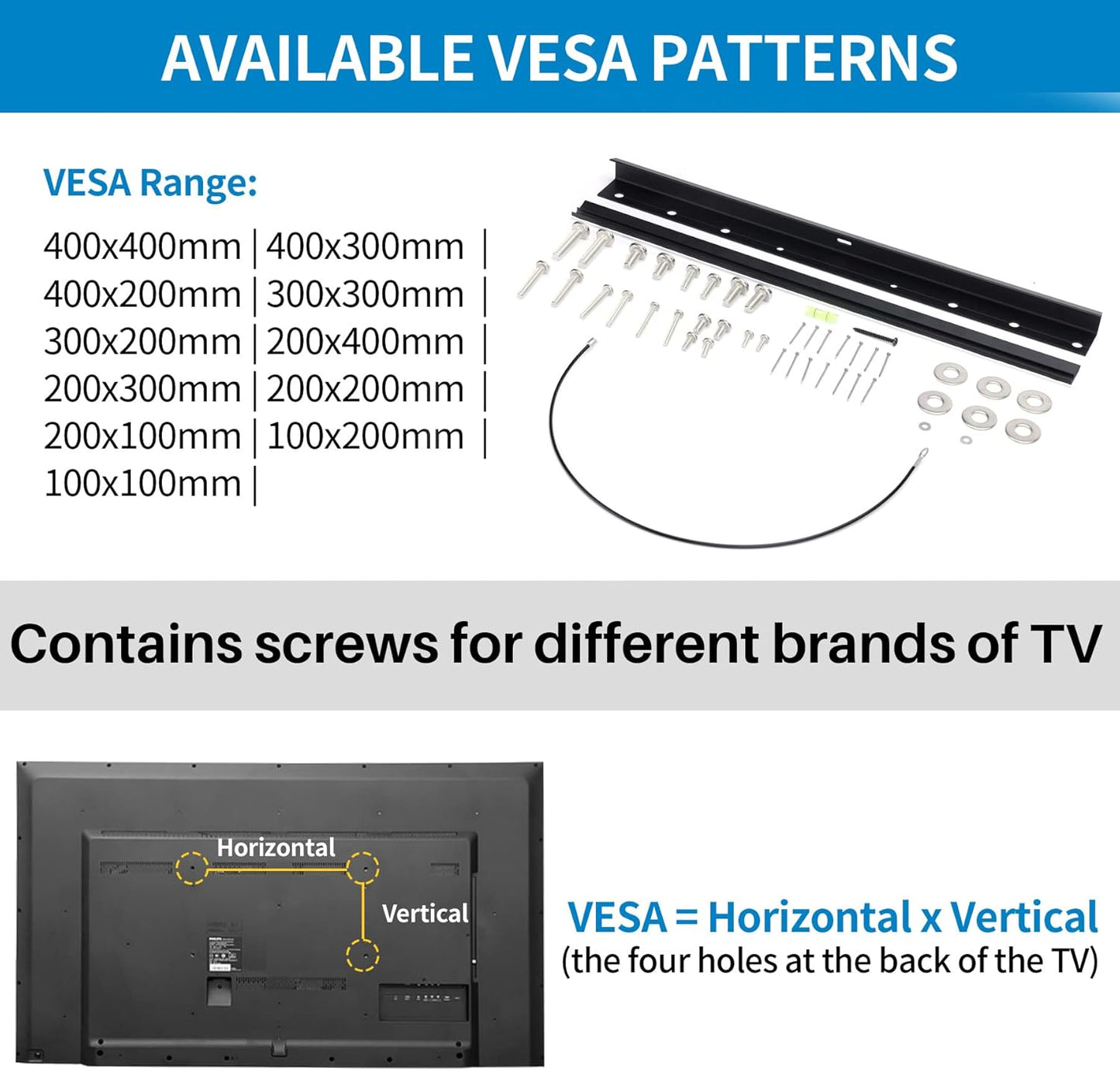Studless Drywall TV Mount for 13-55 Inch Tvs, No Stud TV Wall Bracket Max VESA 400X400Mm up to 100 Lbs Universal Fits Most LED LCD Plasma Flat/Curved Screen Tvs & Monitors-Upgraded Bubble Level
