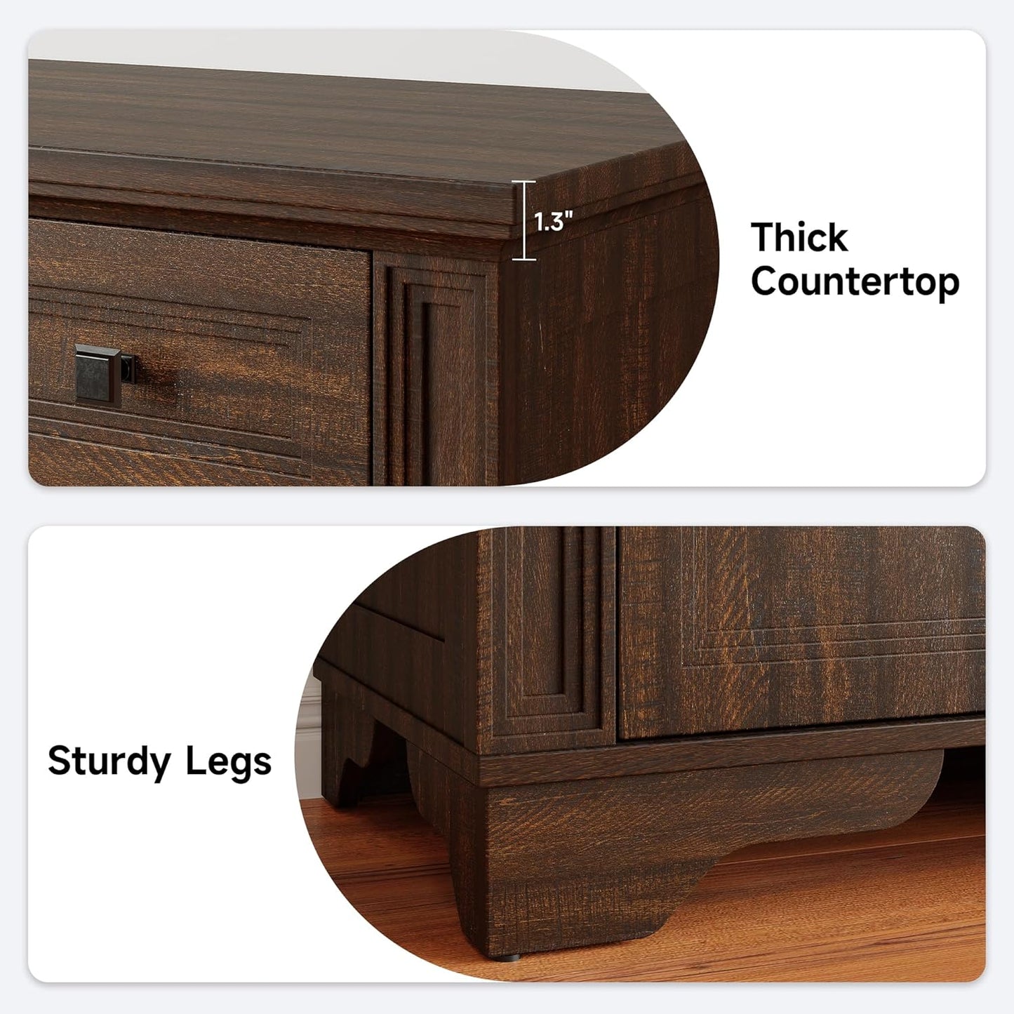 63" Sideboard Buffet Cabinet, Kitchen Buffet Storage Cabinet, Large Credenza with Drawers & Doors, Wood Coffee Bar Console Wine Bar for Living Room Hallway Brown