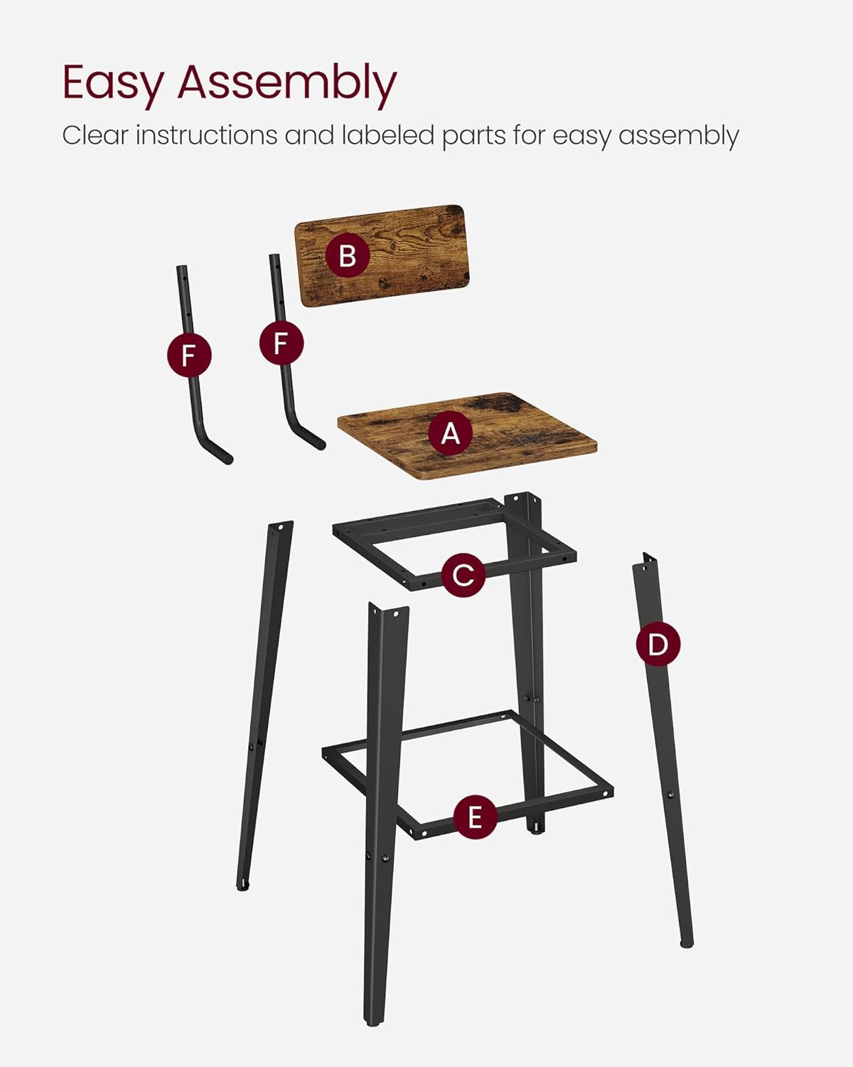 Set of 4 Bar Stools, Bar Height Stools, 29.1 Inches Tall Barstools with Back, Counter Bar Chairs for Kitchen Island, Steel Frame, Industrial Style, Easy Assembly, Rustic Brown and Ink Black