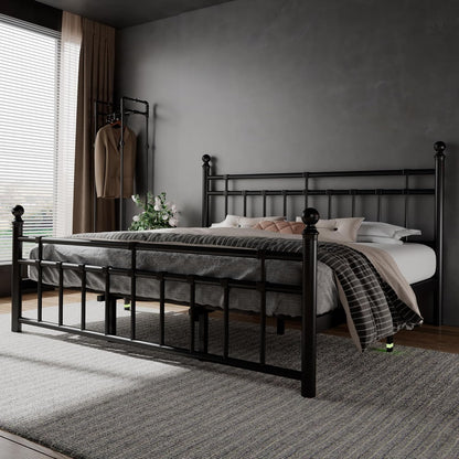 King Size Metal Platform Bed Frame with Victorian Classic Iron-Art Headboard & Footboard, Steel Slats Support, 12" under Bed Storage, No Box Spring Needed, Easy Assembly, Noise-Free, Black