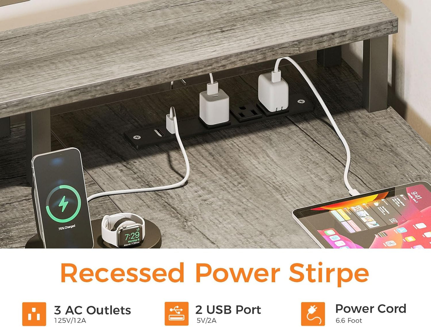 75" L Shaped Desk with File Drawers, Work from Home Office Desk with Power Outlet, Reversible Computer Desk with Storage Shelves, Gaming Desk with Monitor Shelf, Corner WFM Table, Grey Oak