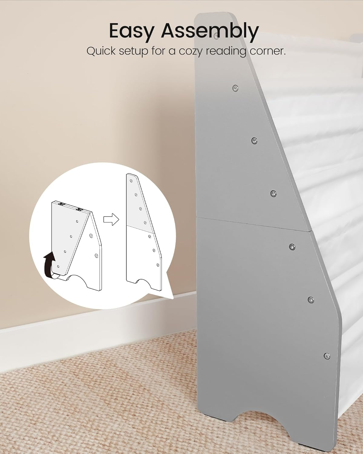 6-Tier Kids Bookshelf, Book Shelf for Kids Room, Sling Bookcase, Magazine and Book Storage Rack, Large Capacity Book Organizer for Nursery, Bedroom, Playroom, White and Gray MCW07WG