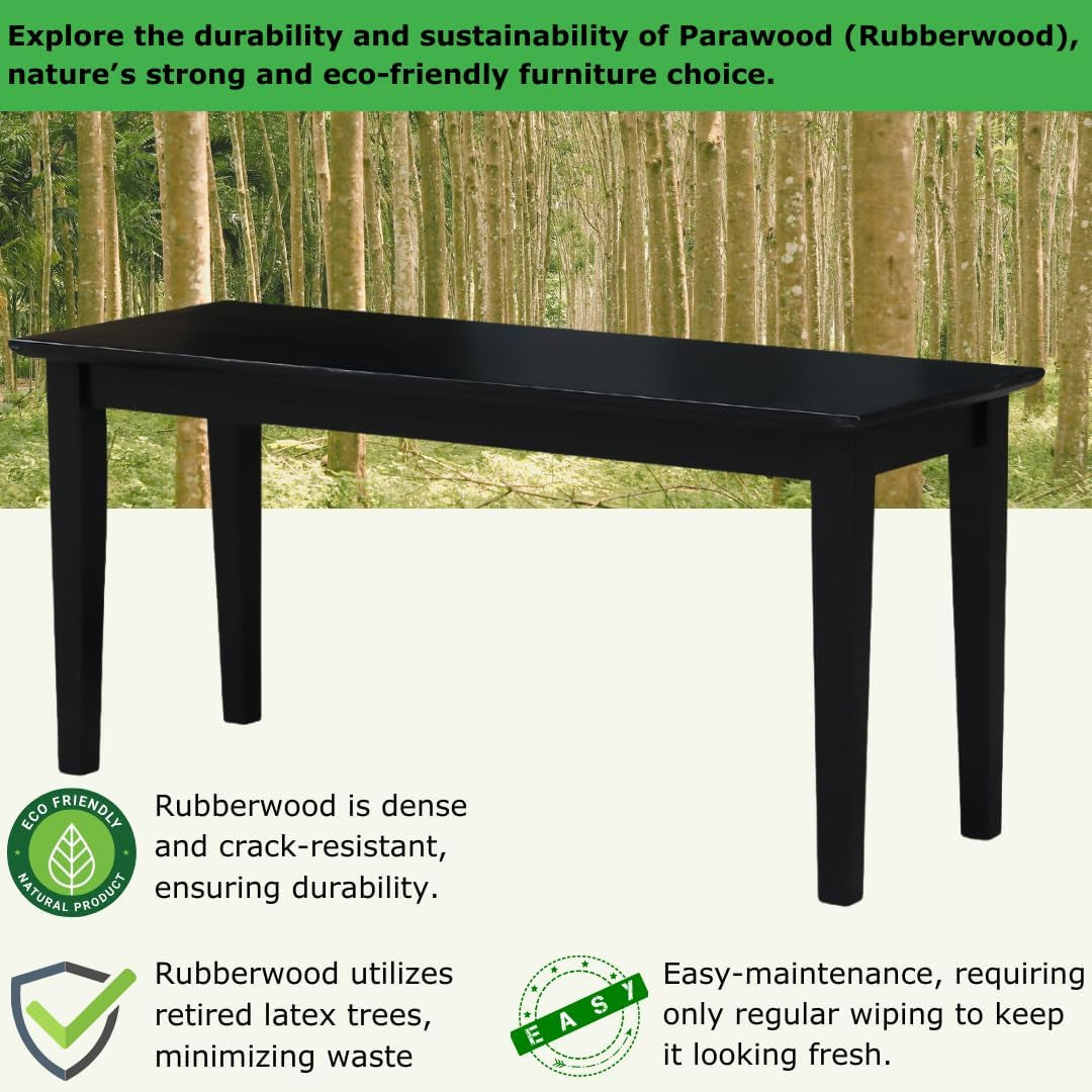 Shaker Style Bench Real/Solid Parawood, Kitchen/Dining, Sturdy & Reliable Seating, Easy Assembly, 39"W X 14"D X 18"H, 450 Lbs Wt. Capcity, Black