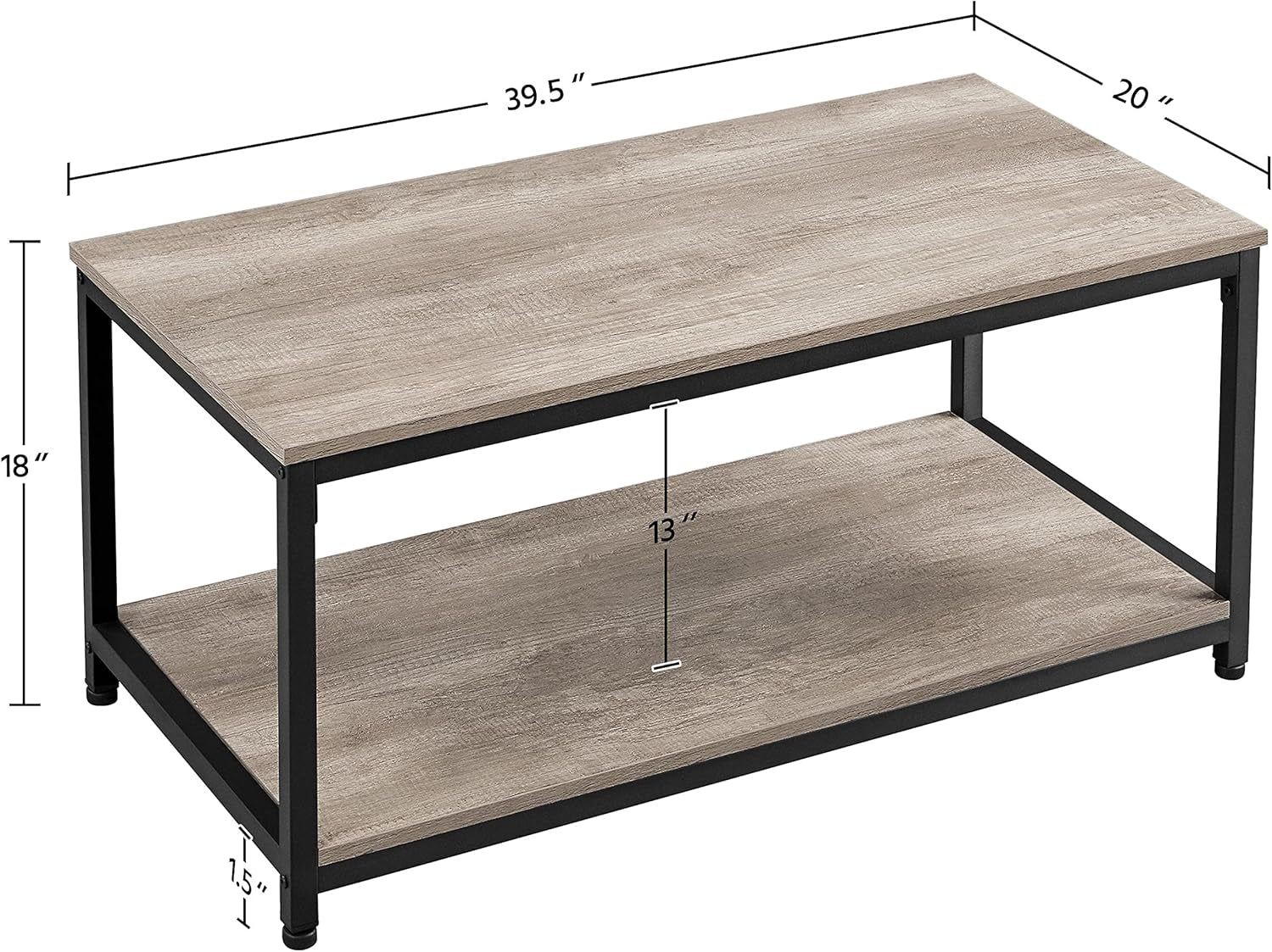 39.5" 2-Tier Coffee Table with Storage Shelve, Industrial Gray Coffee Table, Easy Assembly, Wooden Center Tables for Living Room & Small Space, Gray