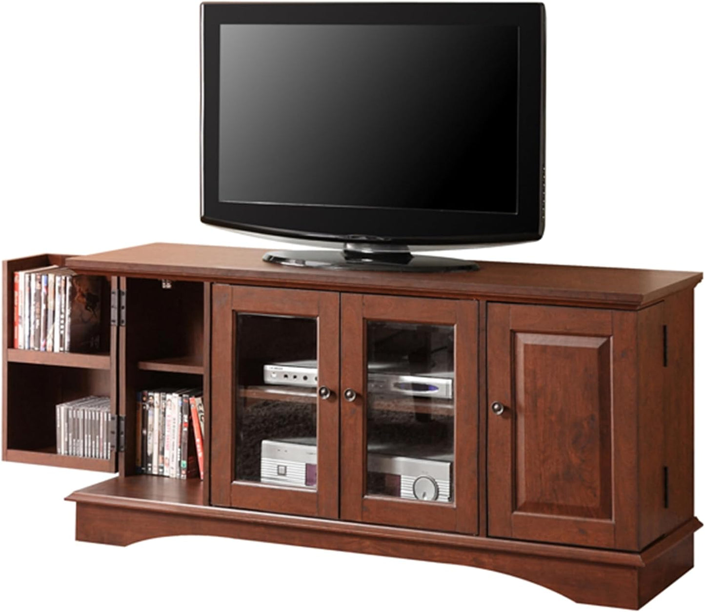 Traditional Wood Universal TV Stand with Storage Cabinets for Tv'S up to 65" Living Room Entertainment Center, 44 Inch, Traditional Brown