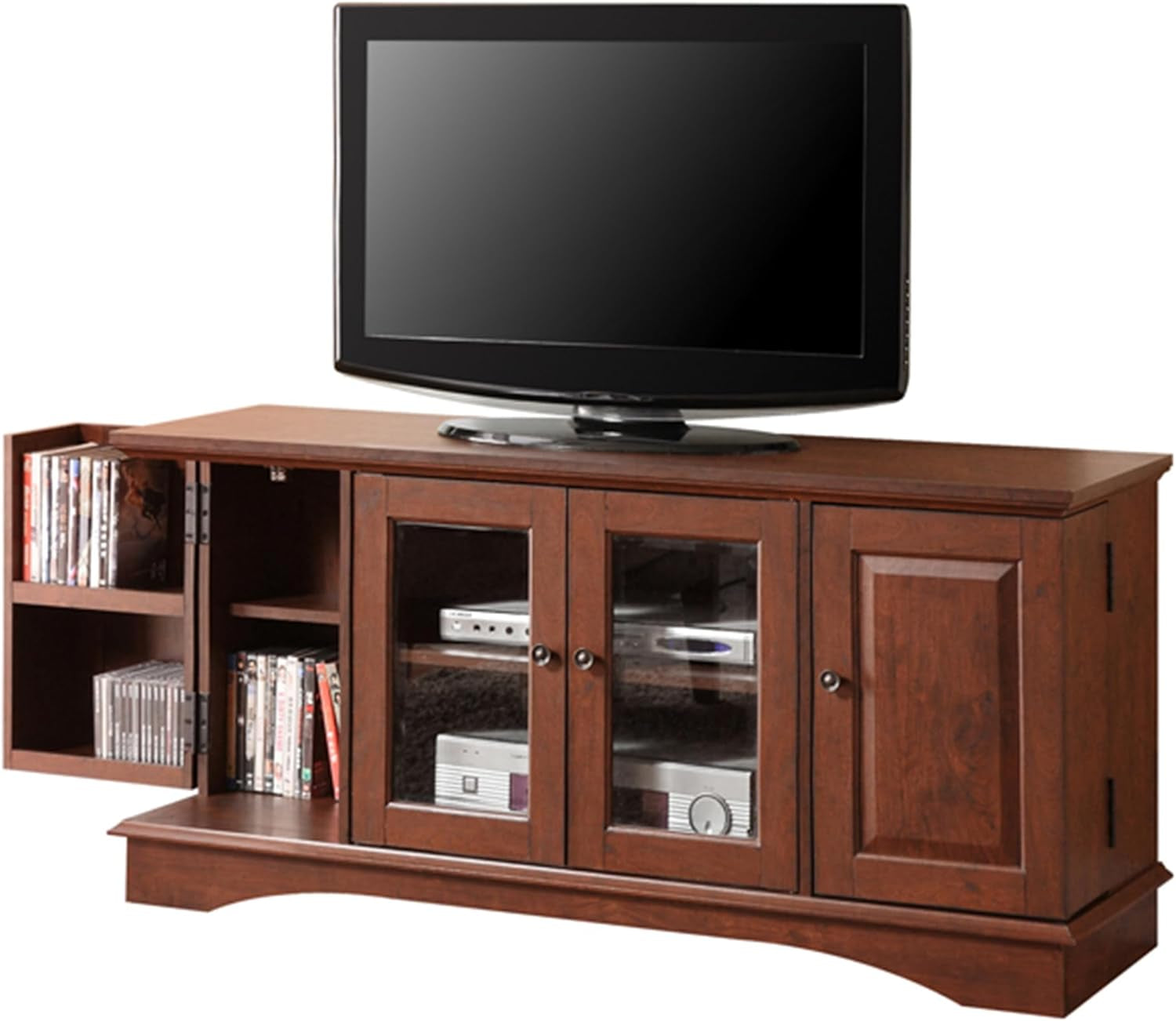 Traditional Wood Universal TV Stand with Storage Cabinets for Tv'S up to 65" Living Room Entertainment Center, 44 Inch, Traditional Brown