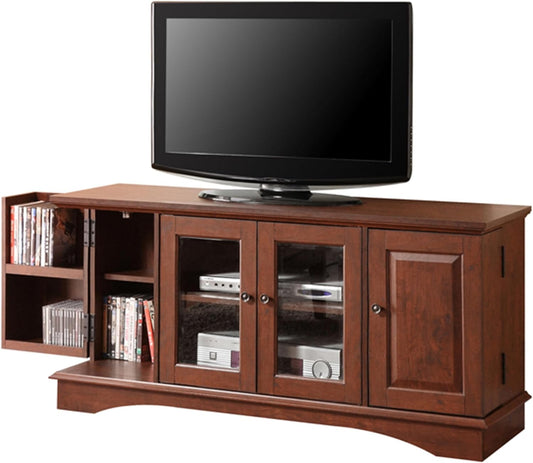 Traditional Wood Universal TV Stand with Storage Cabinets for Tv'S up to 65" Living Room Entertainment Center, 44 Inch, Traditional Brown