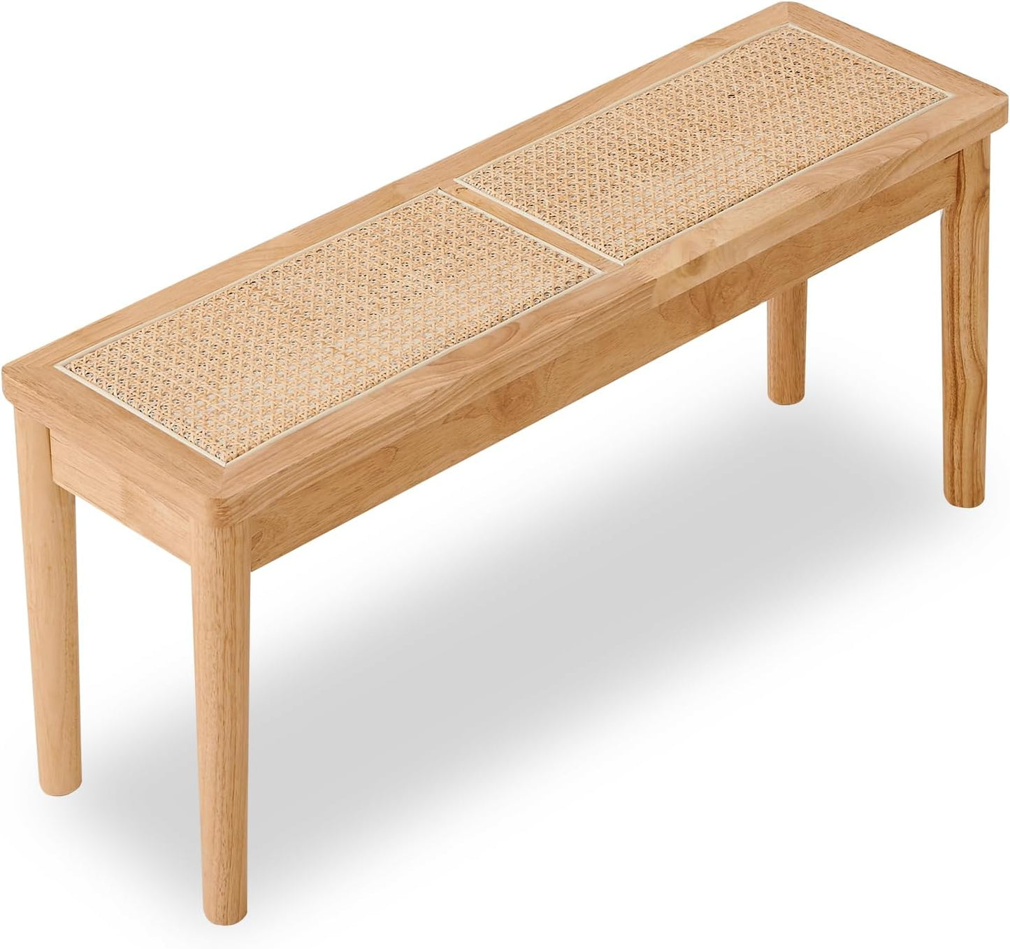 40" Wooden Dining Bench with Hand Woven Rattan Seat,Solid Wood Bench for Entryway,Living Room,Kitchen and Bedroom（Nature Wood，18" H
