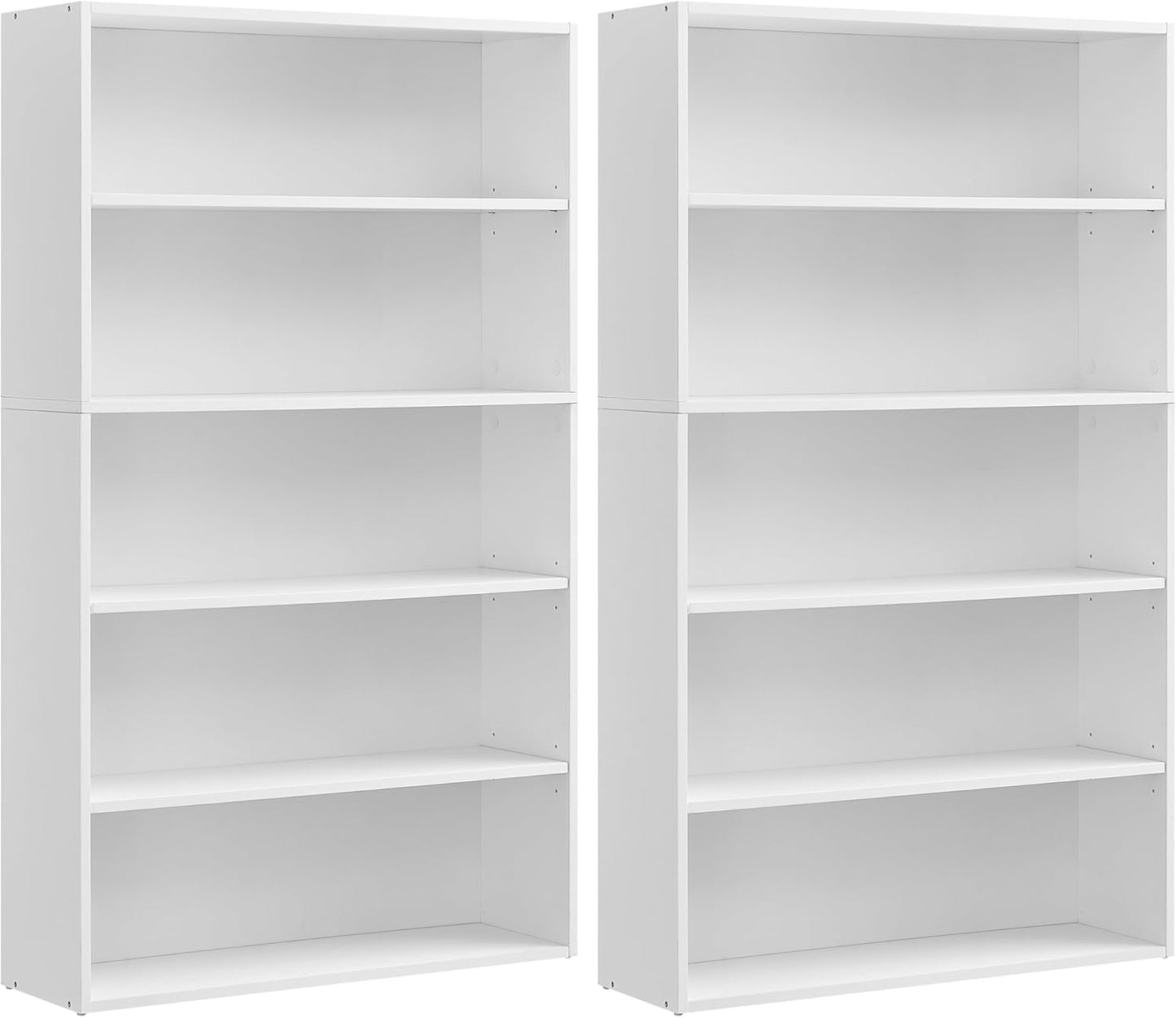 Set of 2 Bookshelves, 30 Inches Wide, 5-Tier Open Bookcases with Adjustable Storage Shelves, Floor Standing Units, Cloud White ULBC175T14-2