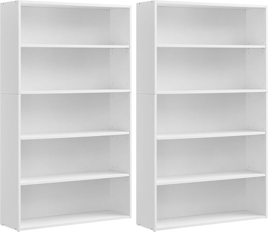 Set of 2 Bookshelves, 30 Inches Wide, 5-Tier Open Bookcases with Adjustable Storage Shelves, Floor Standing Units, Cloud White ULBC175T14-2