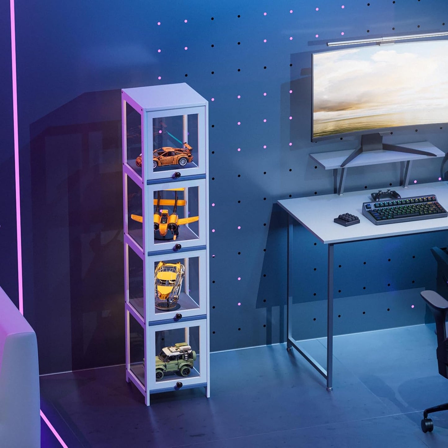 60" Tall Slim Narrow Clear Display Cabinet with Acrylic Door Curio Cabinet Display Case Corner Shelves Collection Display Case, White