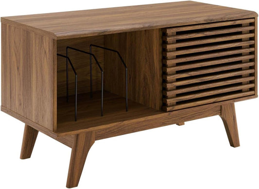 Render Mid-Century Modern 37" Vinyl Record Display Stand in Walnut, 37 Inch