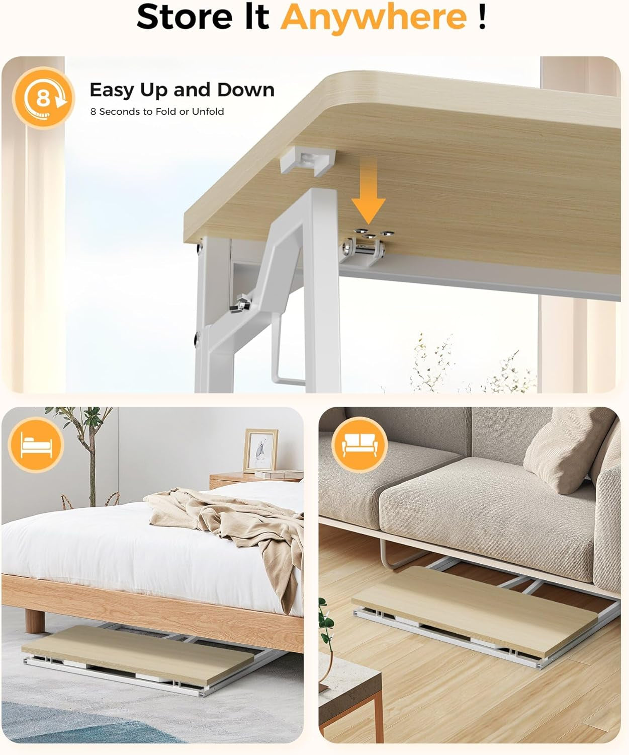 Folding Desk Small Foldable Desk for Small Space, 31.5 Inches Writing Computer Desks in Study, Home Office Foldable Office Desks for Bedroom, Oak