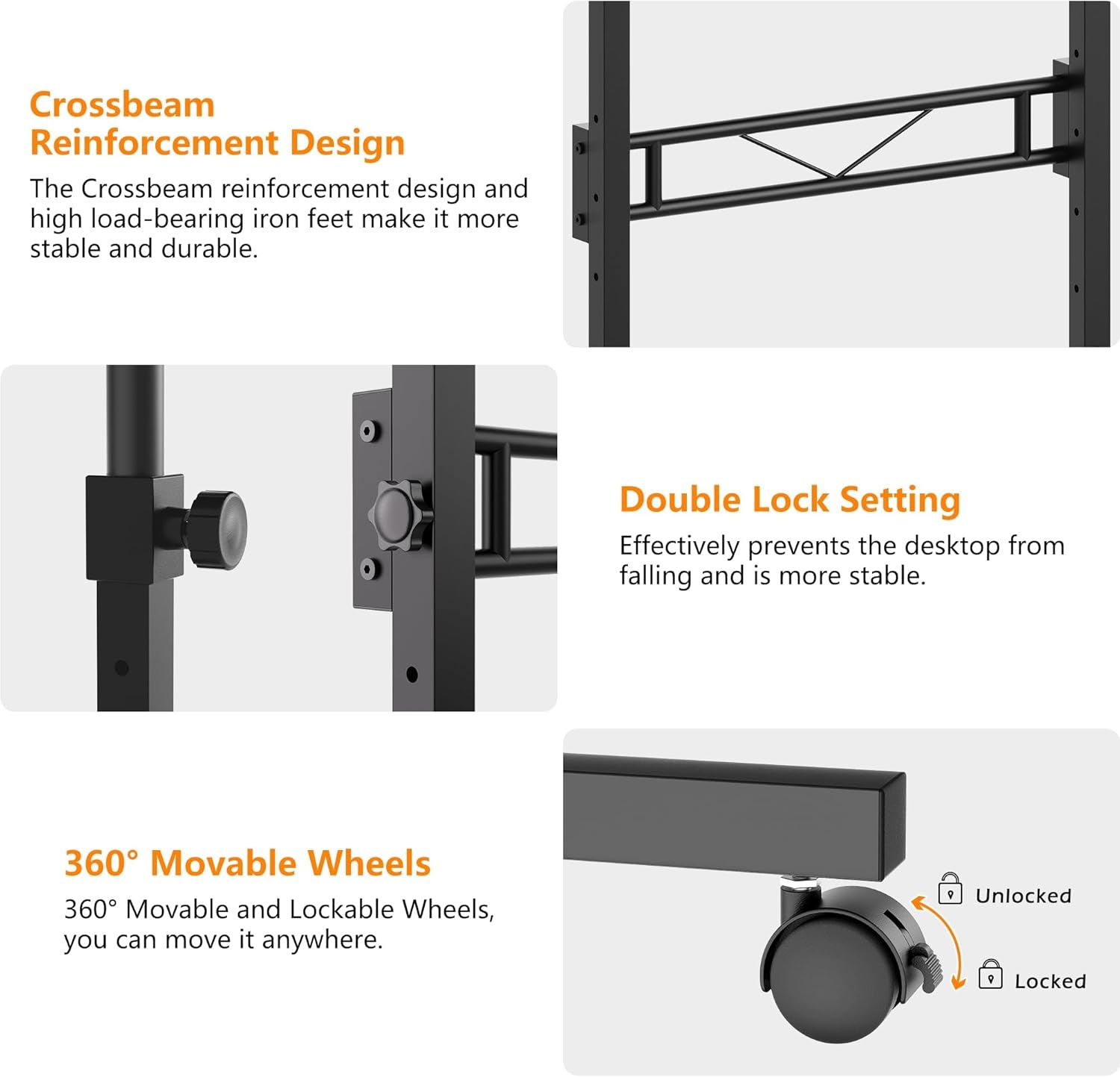Standing Desk, 32 Inch Portable Small Desk Adjustable Height, Rolling Home Office Desks with Wheels, Sit Stand Desk for Bedroom Walking Pad Home Office Small Space, Black