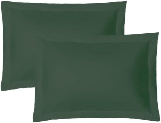 Soft and Breathable 100% Egyptian Cotton Envelope Pillow Shams, Silk like and Cozy Decorative Pillow Covers, Set of 2, Dark Green, King