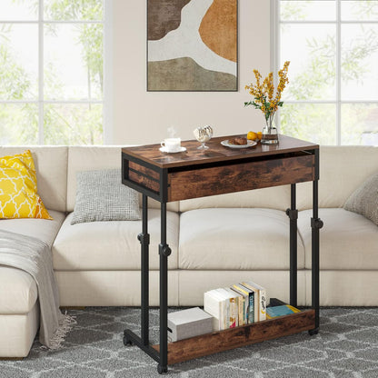 Portable Desk with Drawers, Mobile Laptop Desk with Wheels, Sofa Side Table Small Portable Standing Rolling Table for Home Office