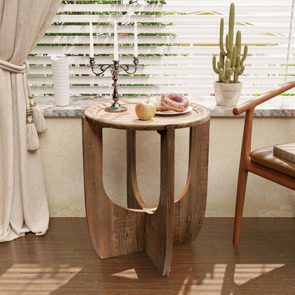 Rustic Farmhouse End Table, French Country Accent Side Table for Family, Dinning or Living Room, Small Spaces, Modern, Round, Brown End Table