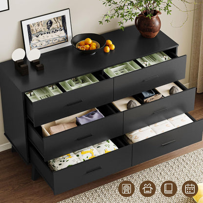 Dresser for Bedroom with 6-Drawer, 47.2" Modern Chest of Drawers with Metal Handles, X-Shape Base & Adjustable Center Leg, Anti-Tip Closet Organizers and Storage